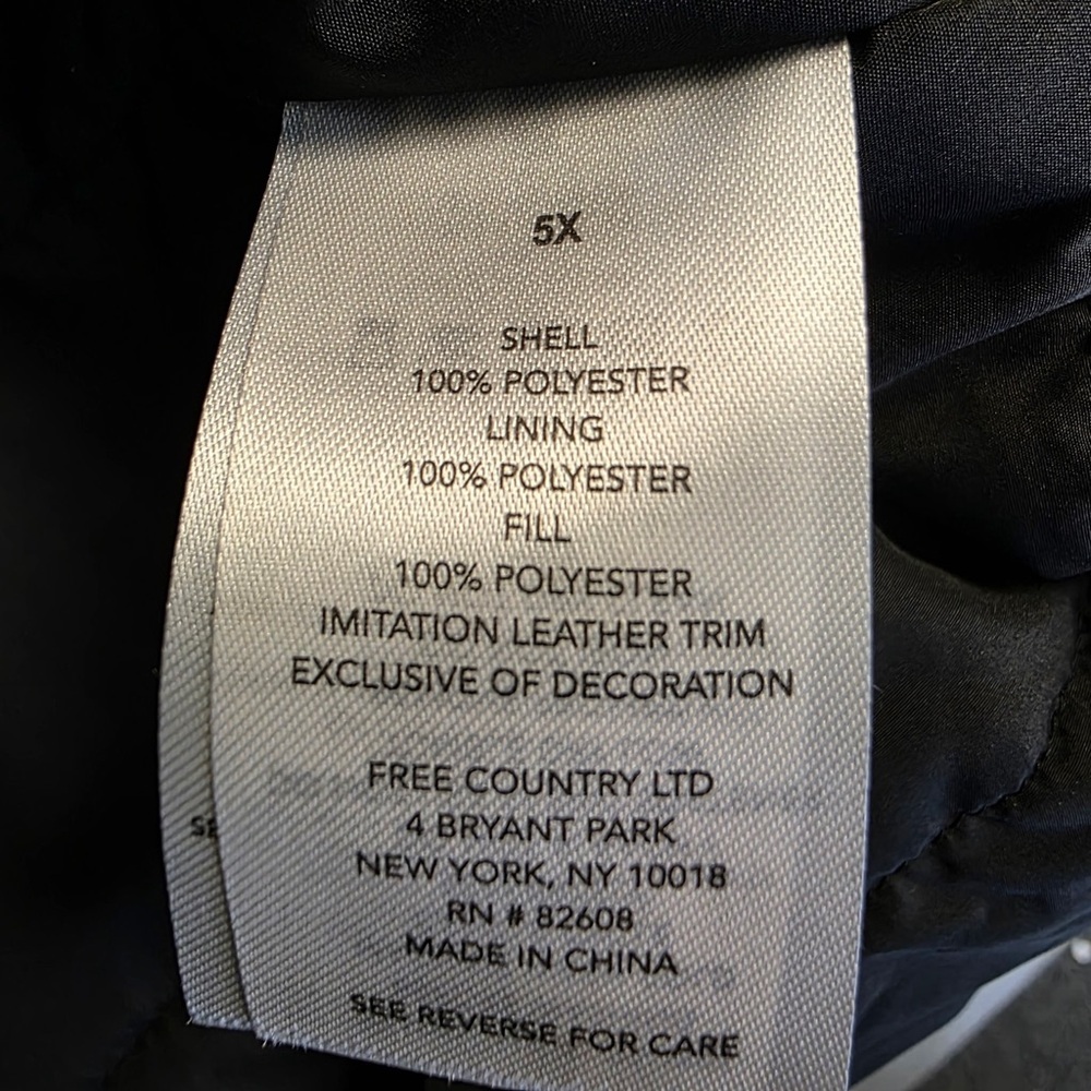 Free Country Men's Jet Black Puffer Jacket 5X Water Wind Resistant Warm - Picture 12 of 13
